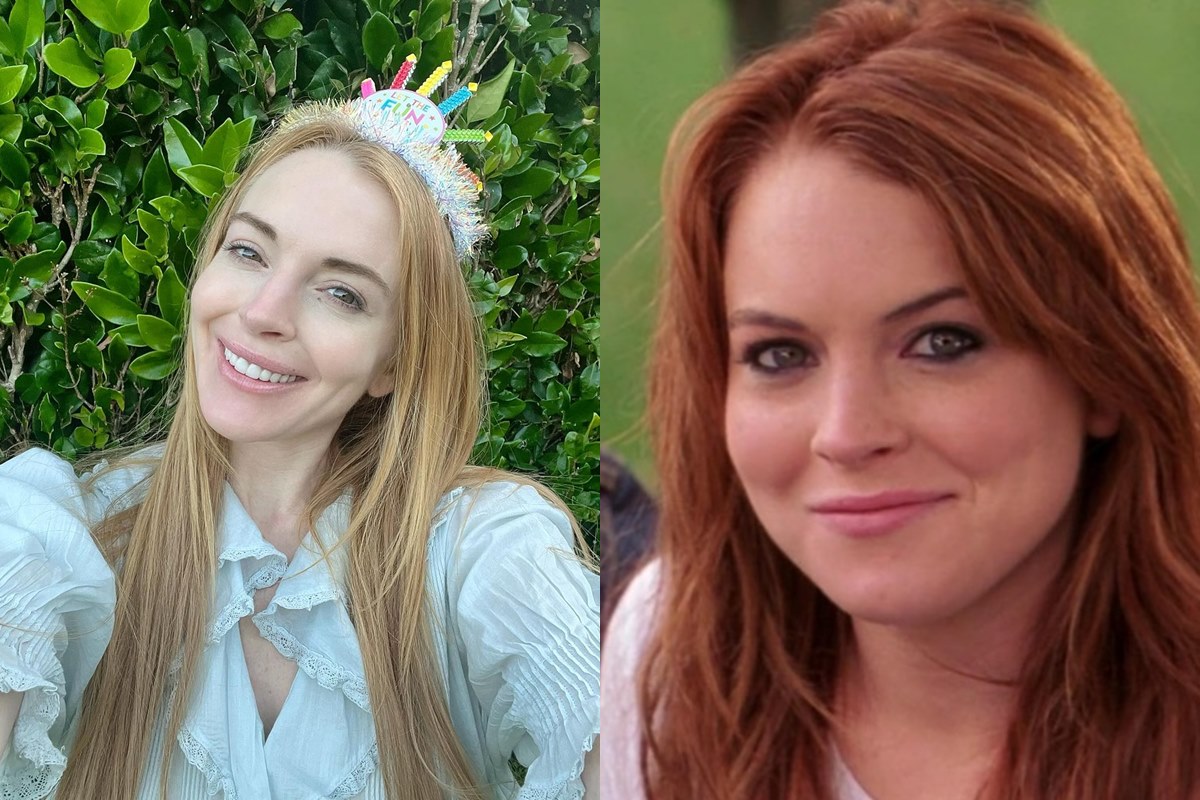 Montagem com fotos de antes e depois de Lindsay Lohan - Metrópoles