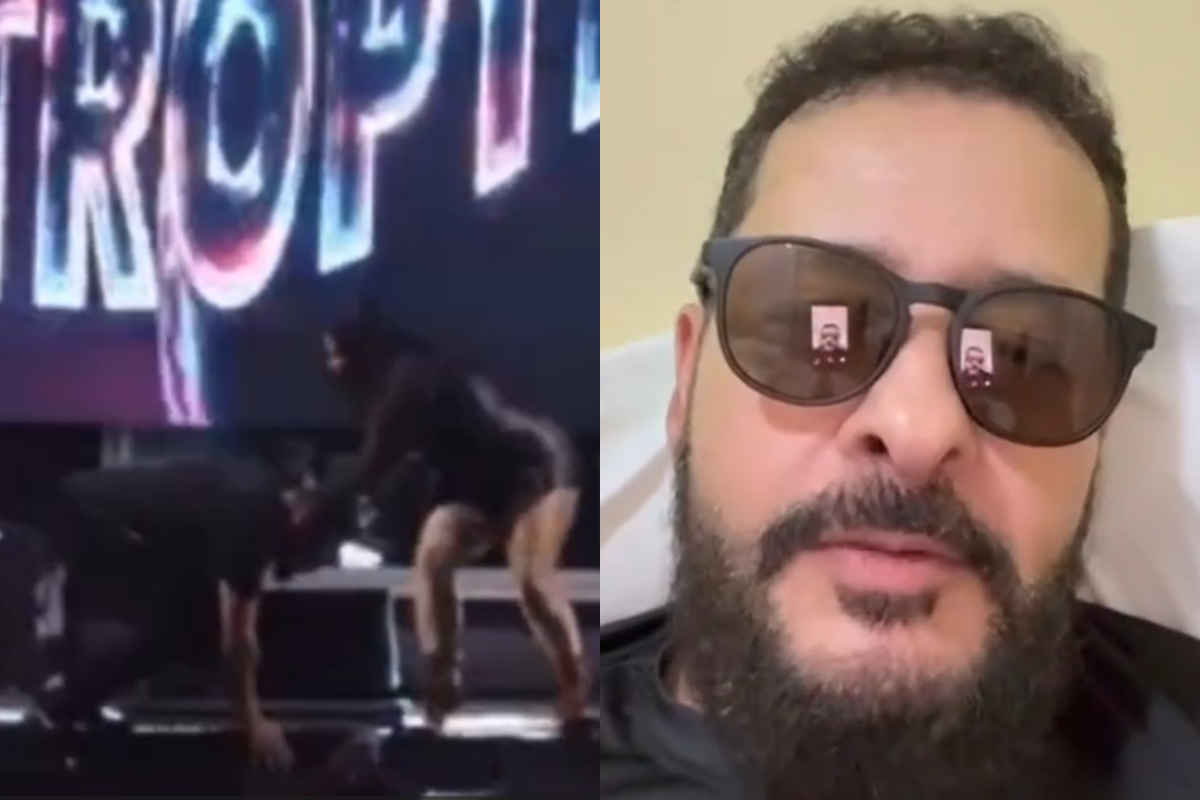 Cantor escorrega, cai do palco durante show e sofre ferimentos