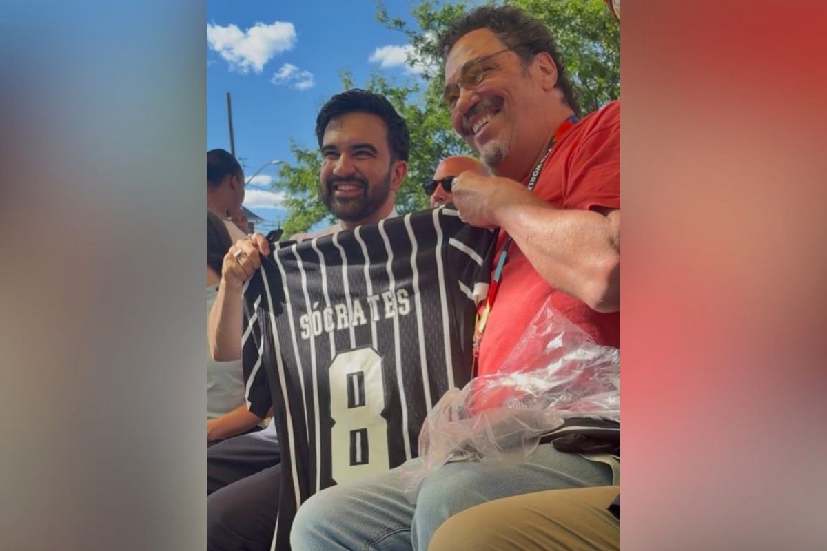 Foto colorida de Zohran Mamdani, prefeito de NY, e Walter Casagrande