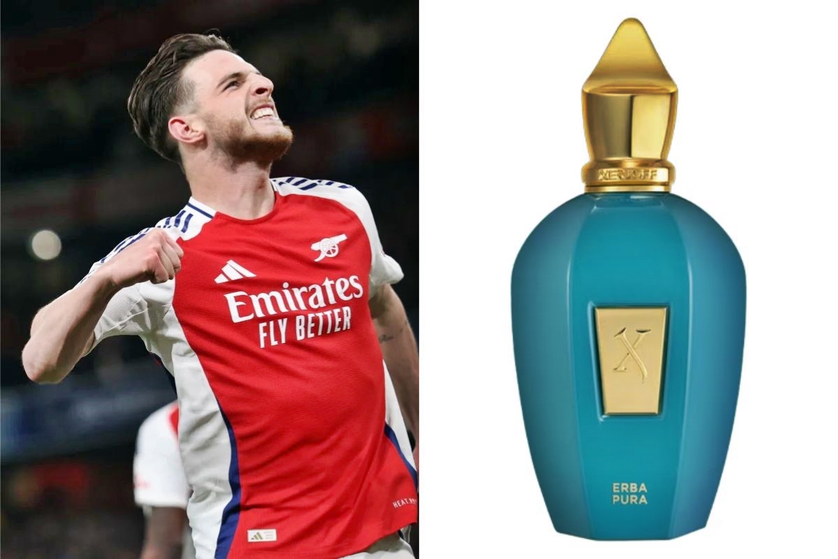 Fotos coloridas de Declan Rice e perfume