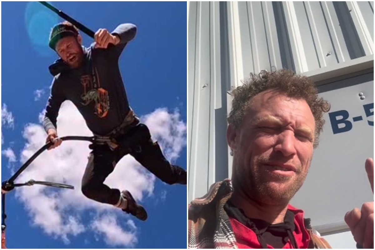 Andy Lewis, de 39 anos, atleta que ficou conhecido internacionalmente após se apresentar com Madonna no Super Bowl de 2012, morreu ao praticar o esporte radical conhecido como Base jumping - Metrópoles