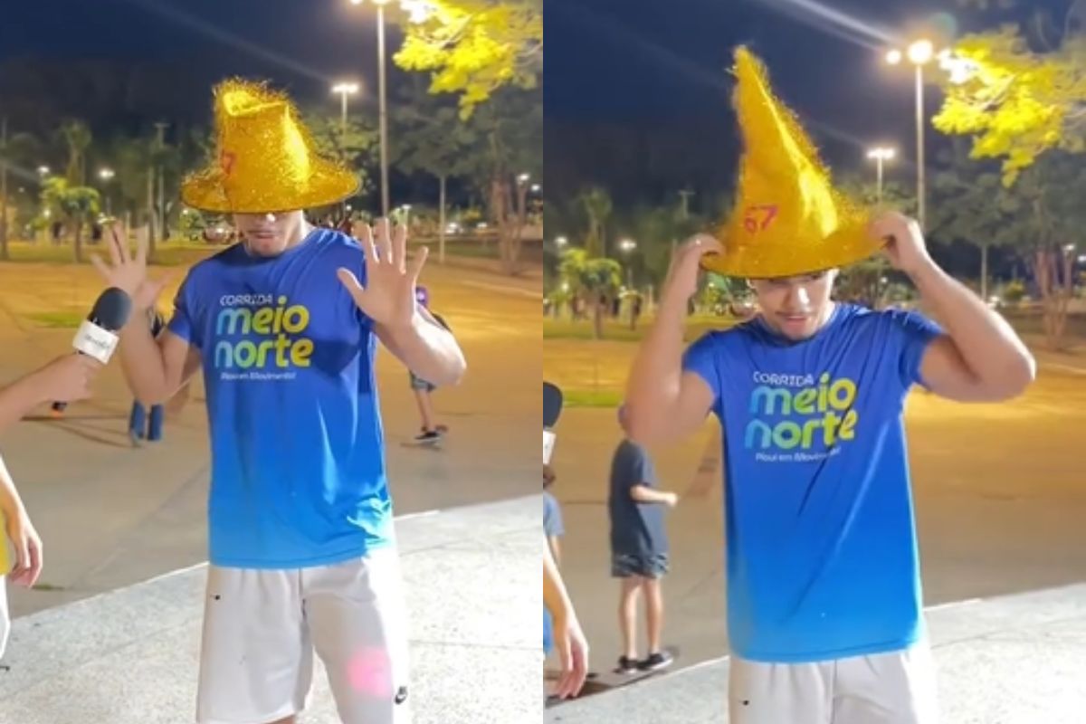 Montagem com fotos de adolescente usando chapéu decorado