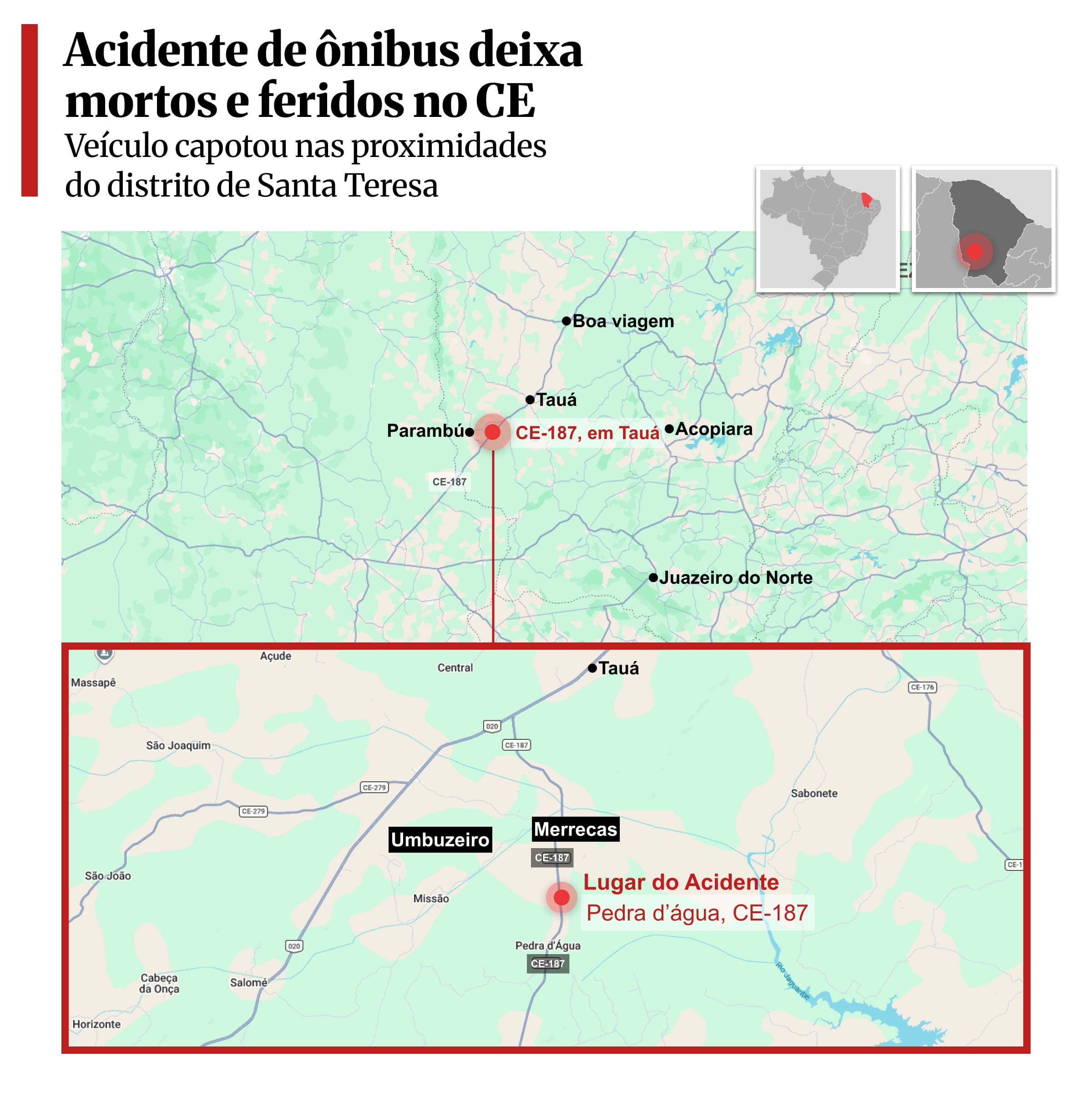 Imagem colorida de mapa do acidente envolvendo time de basquete