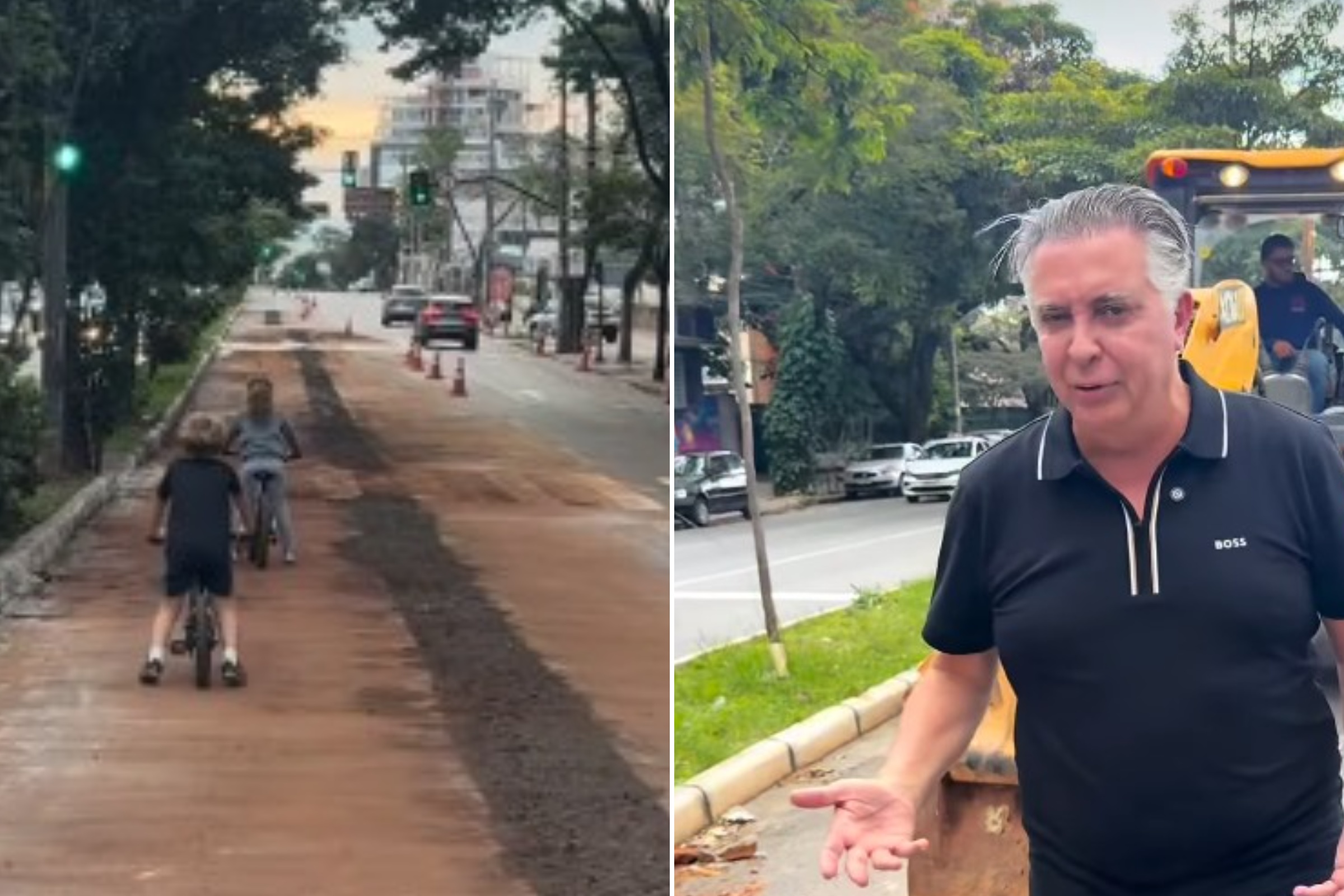 crianças em ciclovia destruída