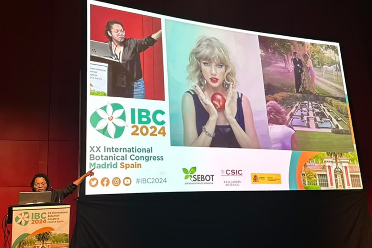Professora apresentando seu método Taylor Swift em congresso - Metrópoles