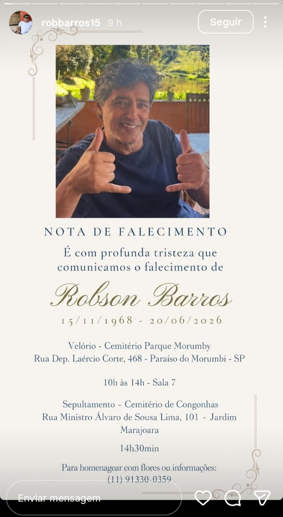 Marlene Mattos revela mensagem enviada à viúva do ex-paquito Rob 24 Robson Barros falecido