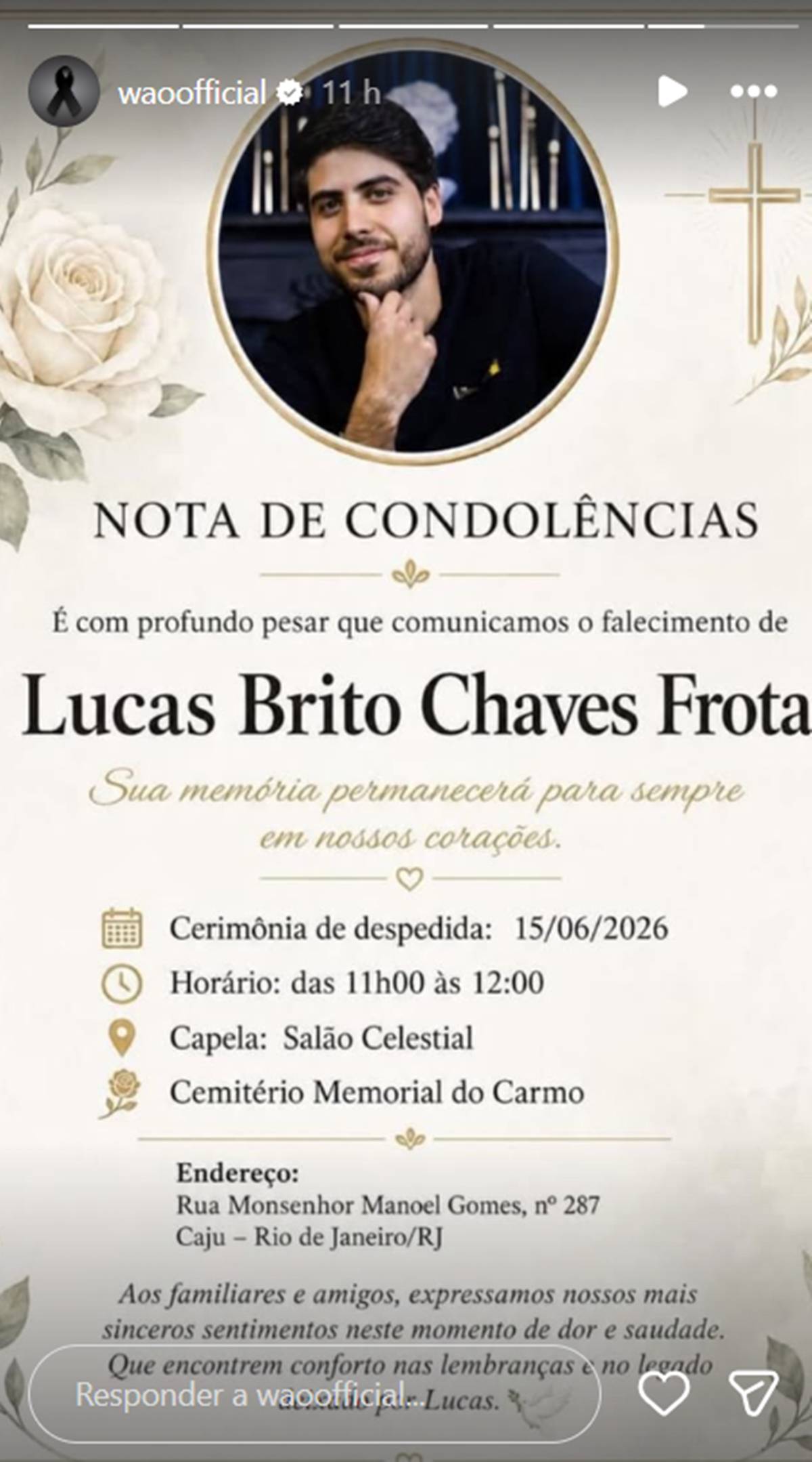 Lucas Brito Chaves Frota, o DJ brasileiro que também faleceu no acidente que vitimou Oliver Tree, será velado na manhã desta segunda (15) - Metrópoles