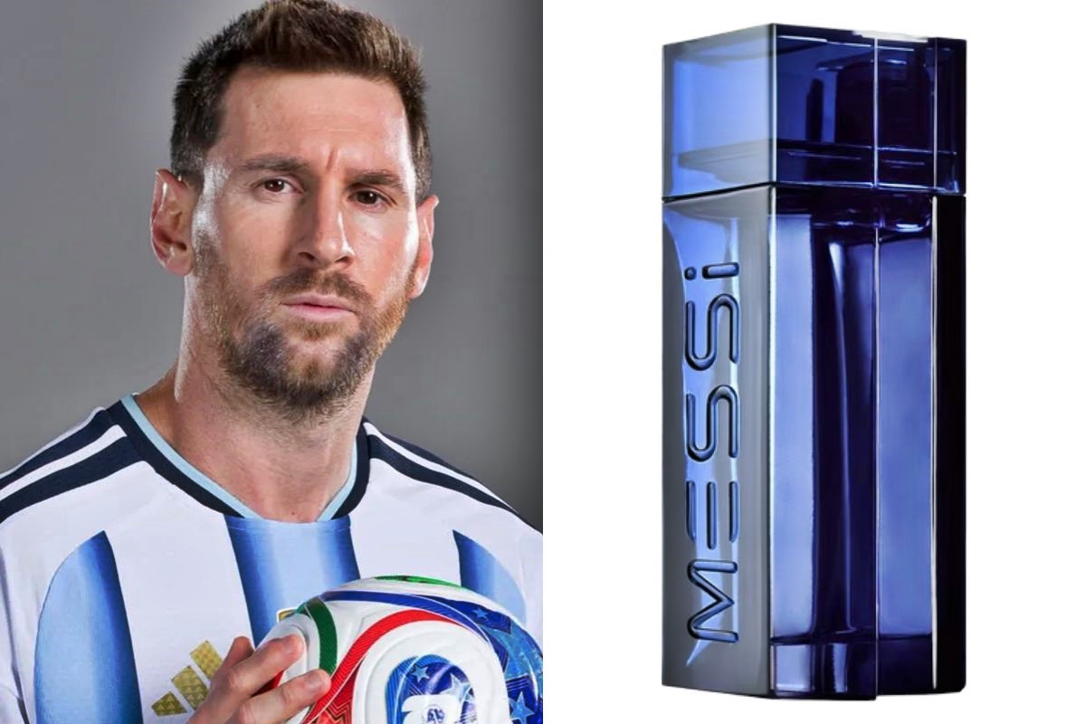 Fotos coloridas de Messi e perfume
