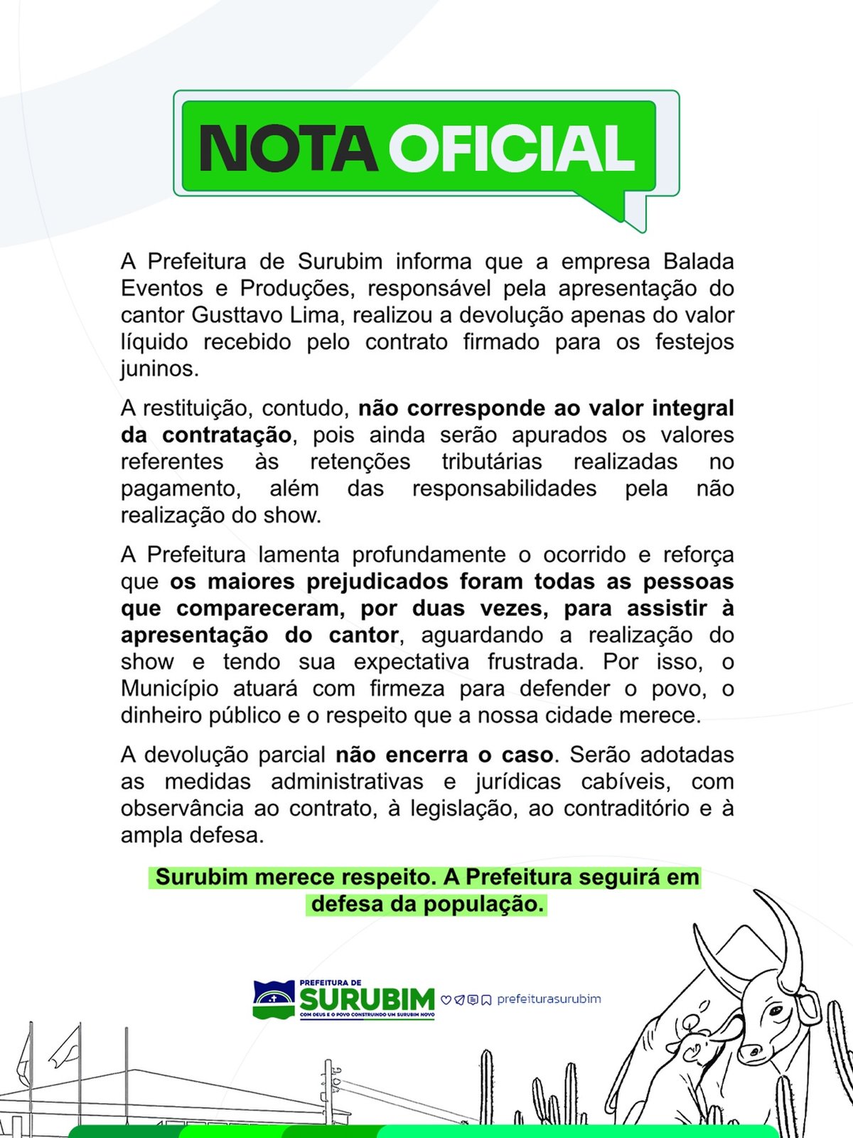 Prefeitura de Surubim diz que Gusttavo Lima não devolveu cachê integral de show - Metrópoles