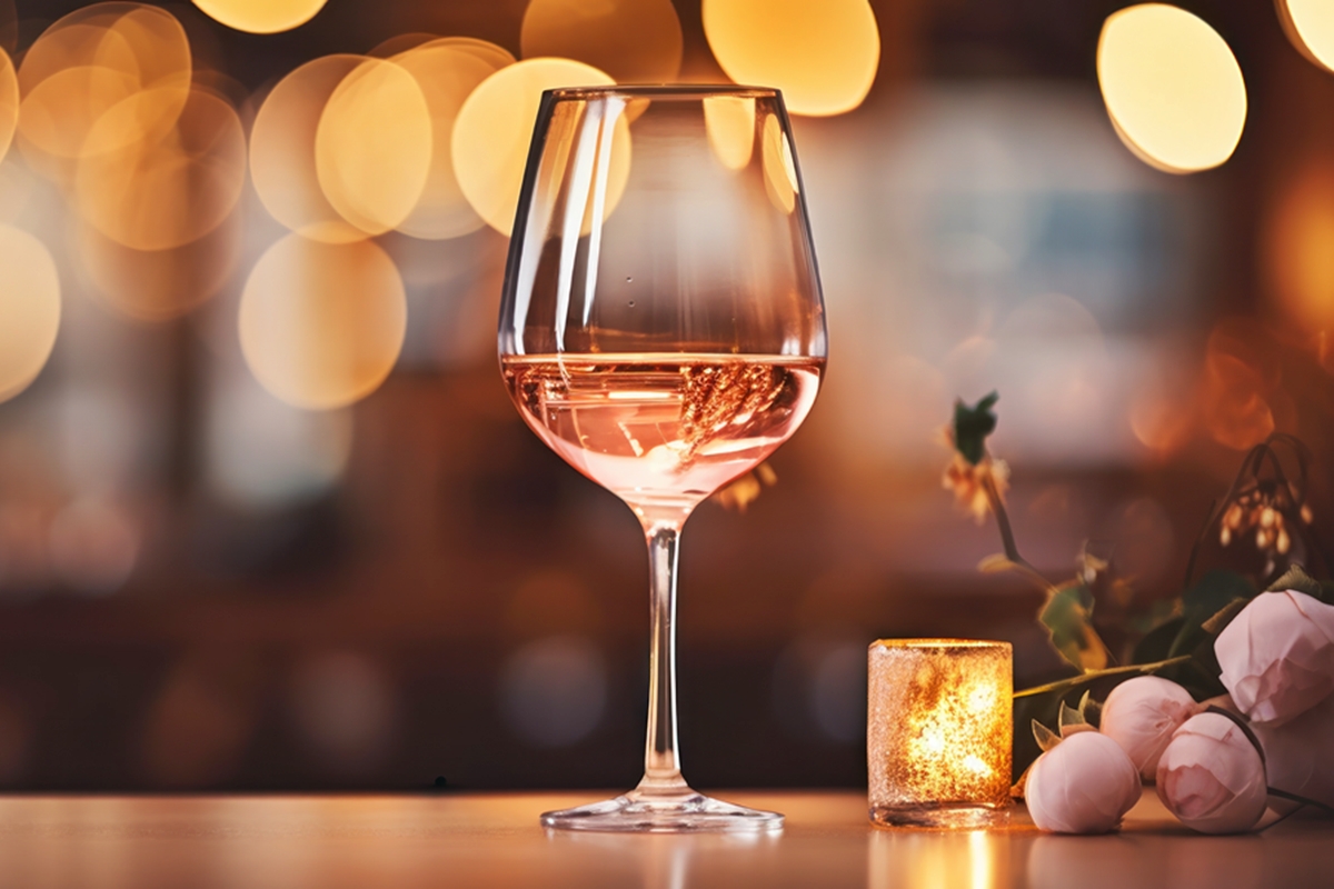 Foto colorida de vinho espumante rosé