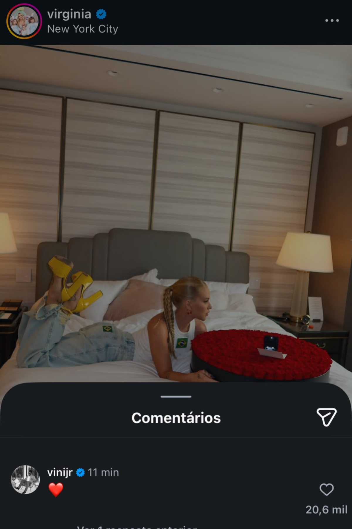 Vini Jr. comentou em foto de Virginia Fonseca.
