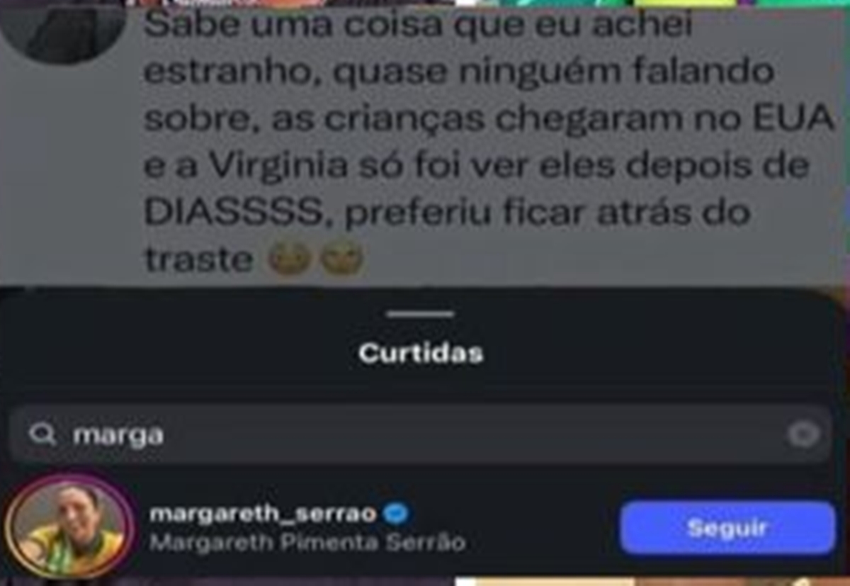 Margareth Serrão curte crítica a atitude de Virginia com os filhos em meio a reconciliação com Vini Jr.