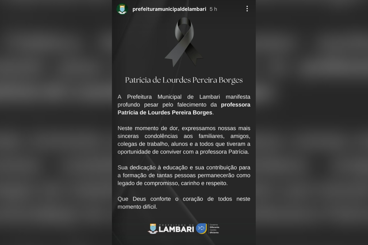Mensagem de pesar da Prefeitura de Lambari