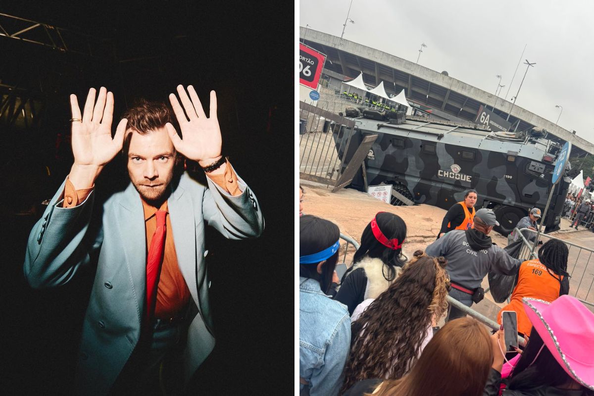 Chão cede e afunda viatura da PM em fila para show de Harry Styles