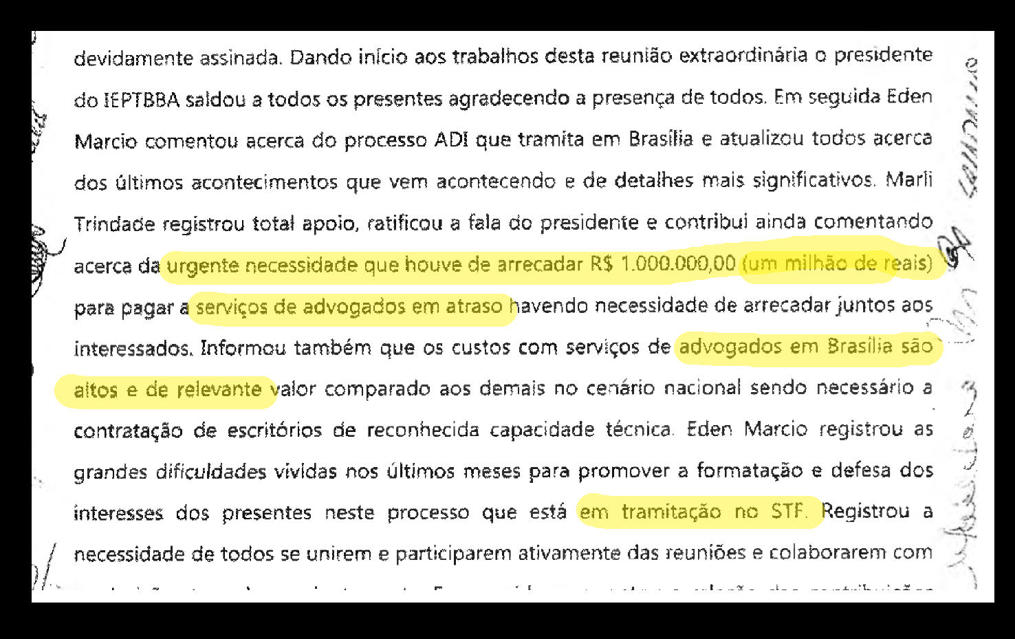 Ata de reunião do IEPTBA em 04.ago.2016 mostra arrecadação para ação no STF sobre cartórios na Bahia