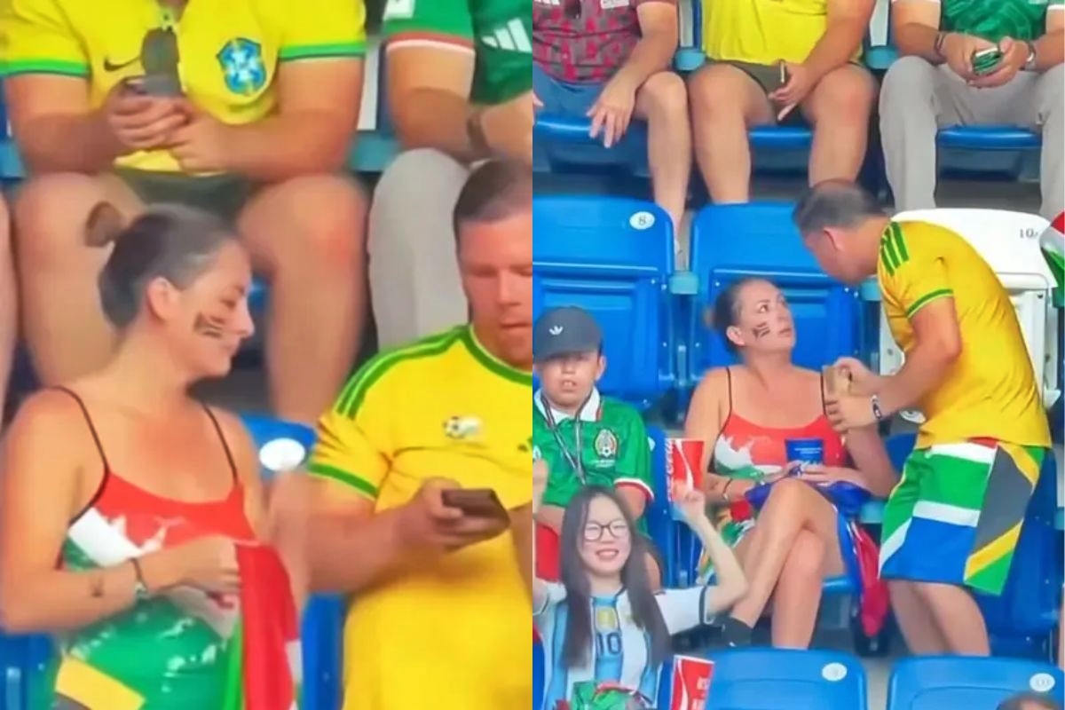 Casal tem "DR" durante jogo da Copa e internautas especulam motivo