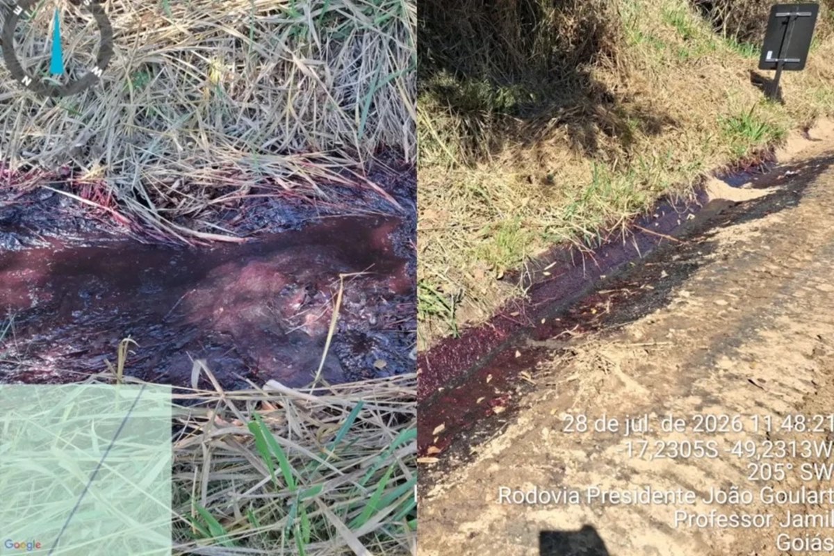 GO: mancha avança em córrego após carreta pegar fogo com químicos