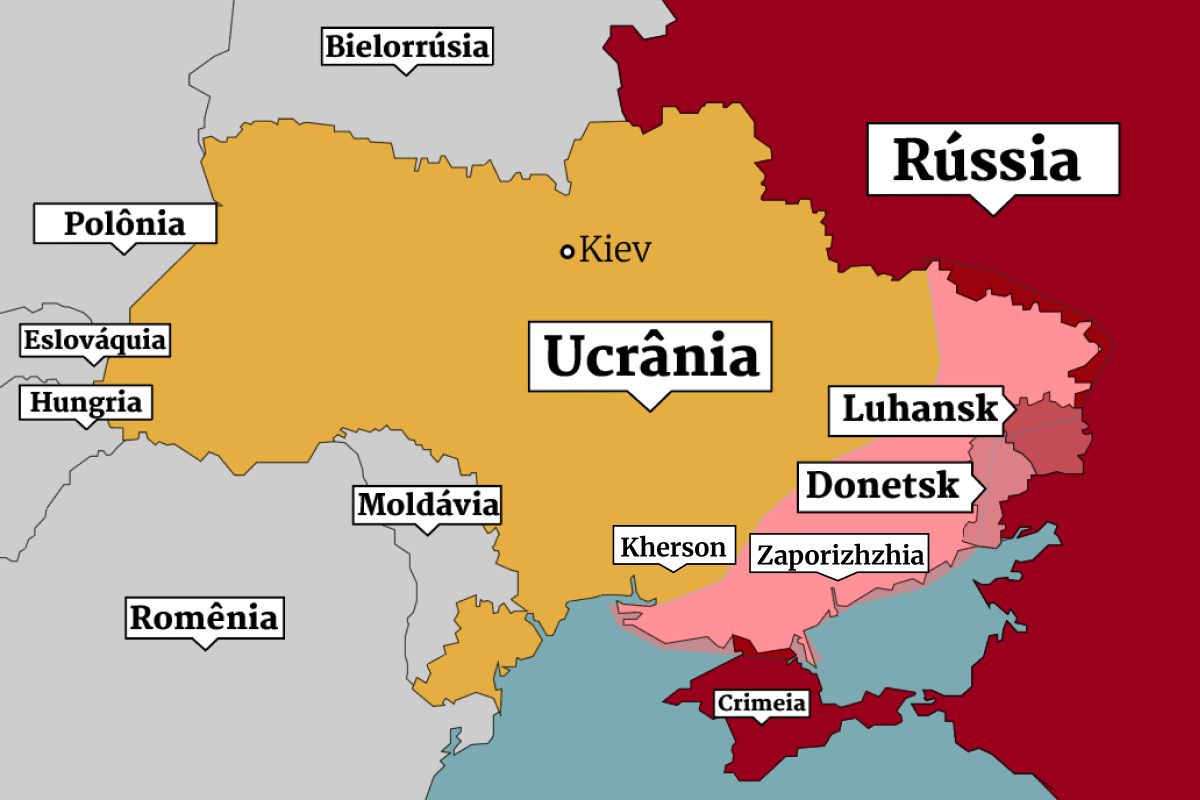 Imagem colorida mostra o mapa da Crimeia - Metrópoles