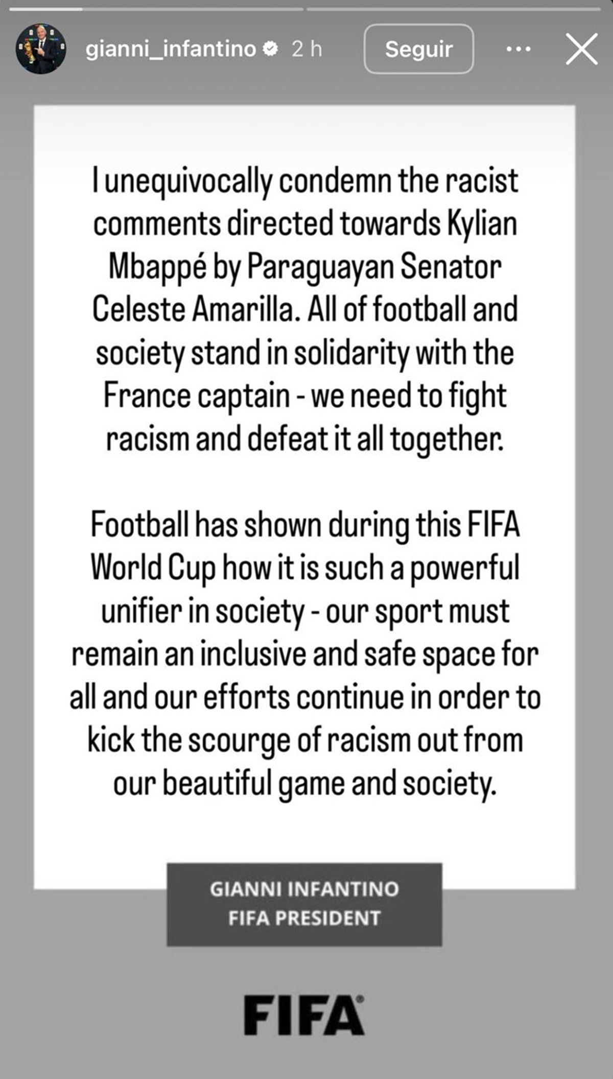 Declaração presidente da Fifa