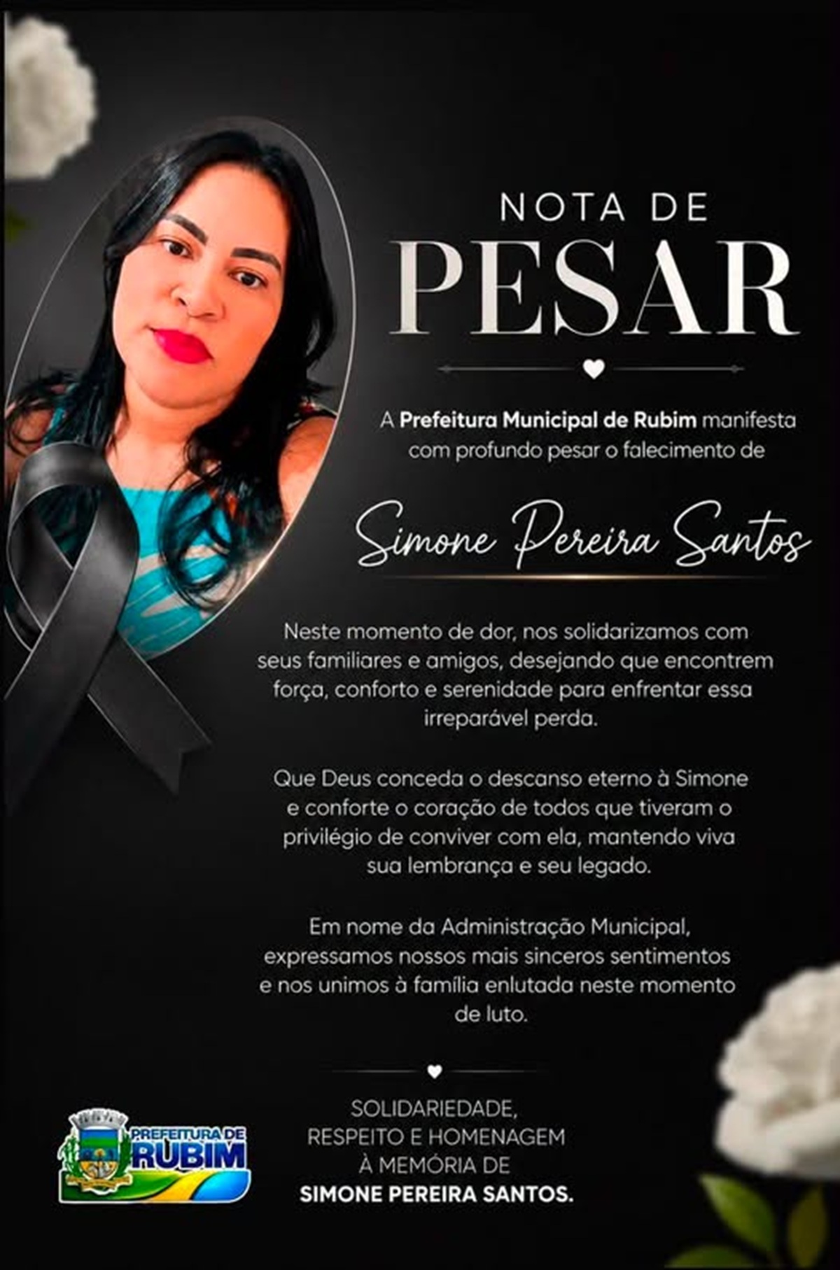 nota pesar prefeitura Rubim-MG