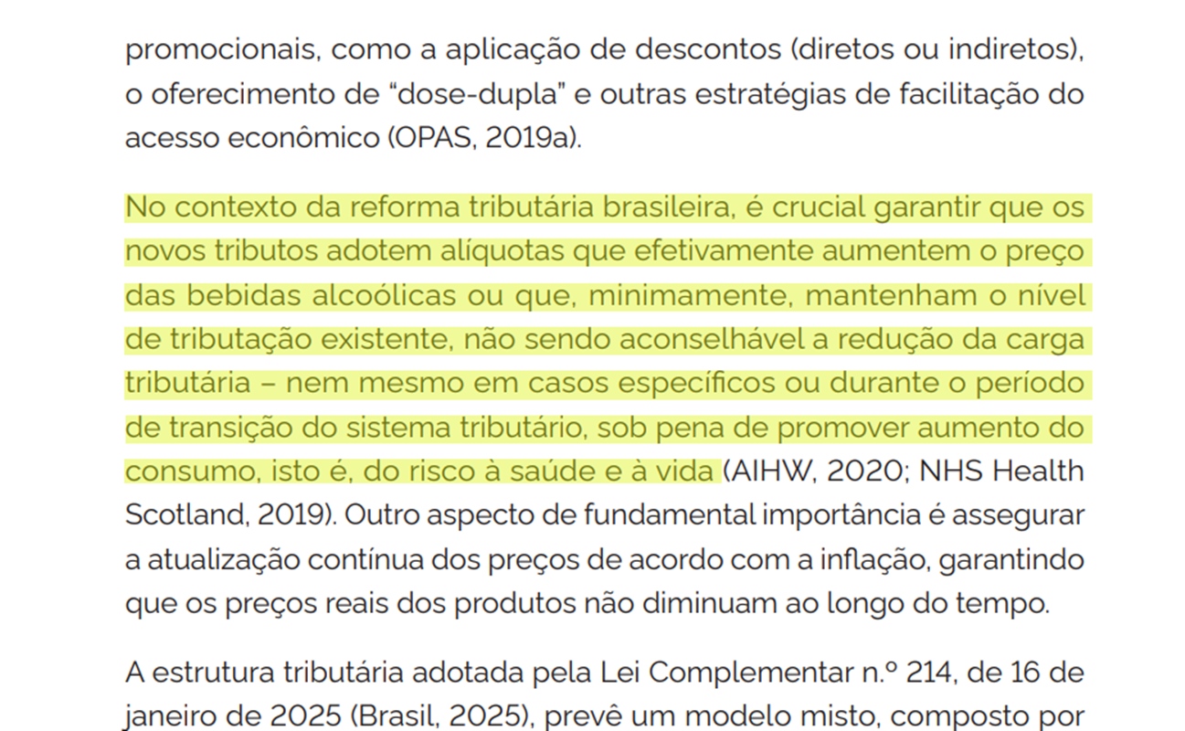 Documento do Ministério da Saúde cobra elevação das alíquotas de imposto sobre bebidas alcoólicas