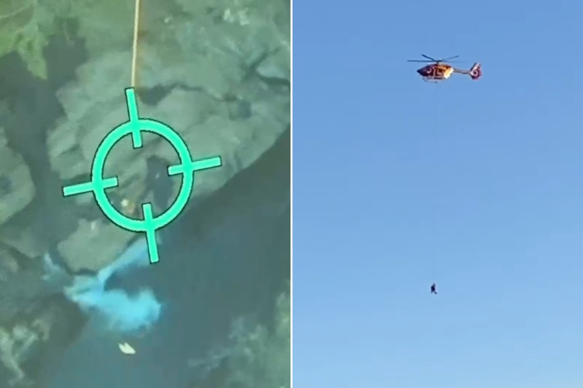 Bombeiro faz rapel em helicóptero para resgatar mulher em trilha de MG