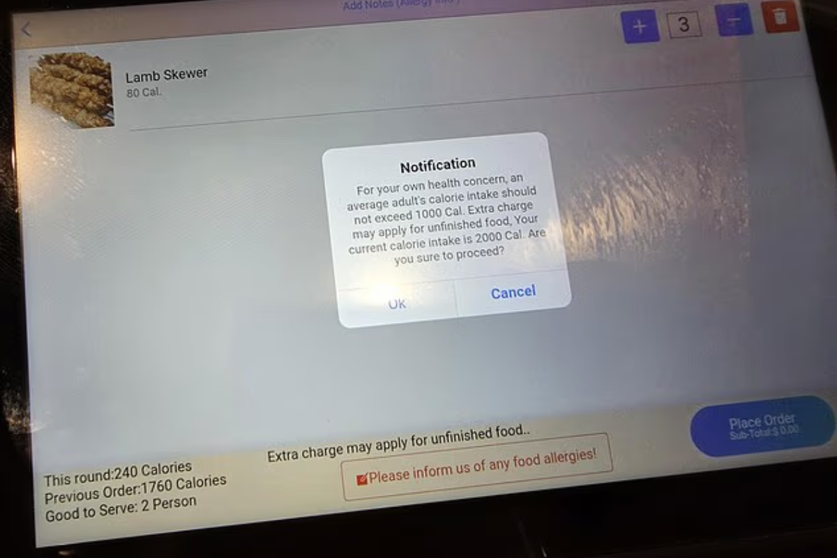 Mensagem do restaurante 