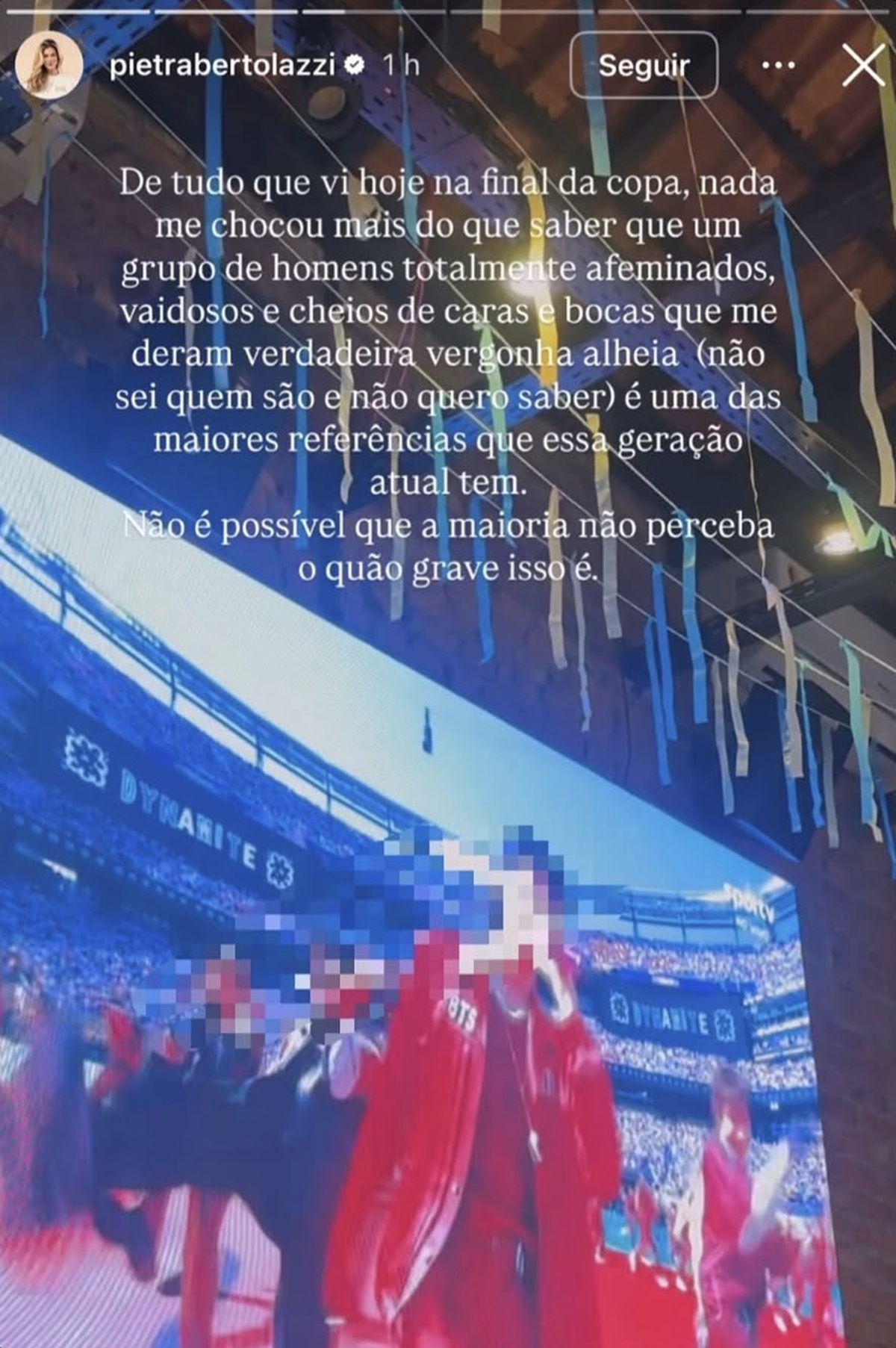 Publicação de Pietra Bertolazzi sobre o BTS - Metrópoles
