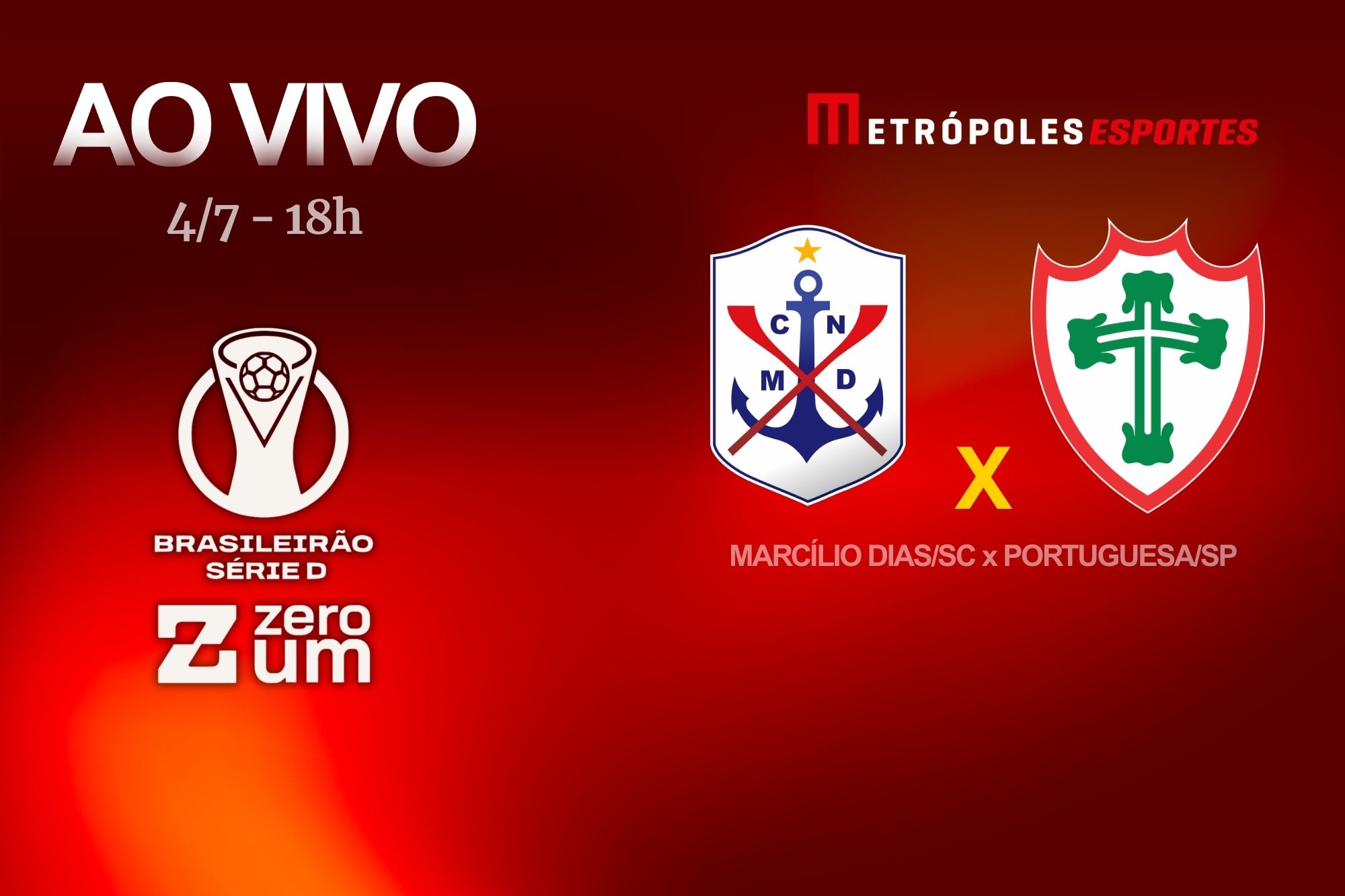 Série D ZeroUm: Metrópoles transmite Marcílio Dias-SC x Portuguesa-SP