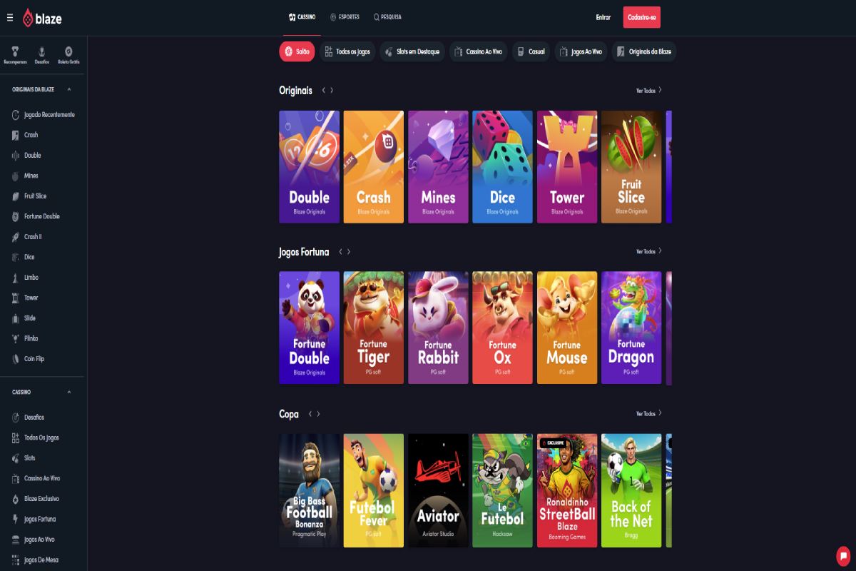 site da Blaze, na categoria de Cassino