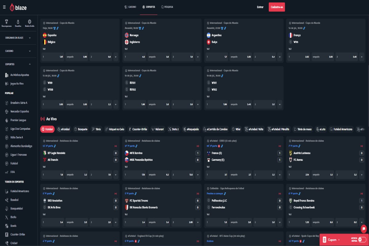 site da Blaze, na categoria de Esportes