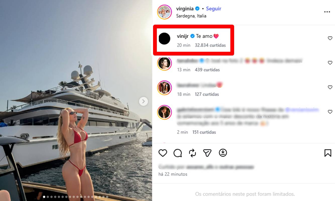 Após rumores de terem reatado o namoro, o jogador Vini Jr. comentou "te amo" em nova postagem de Virginia Fonseca - Metrópoles