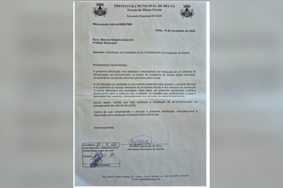 Memorando da Secretaria de Sáude para a Prefeitura de Delta