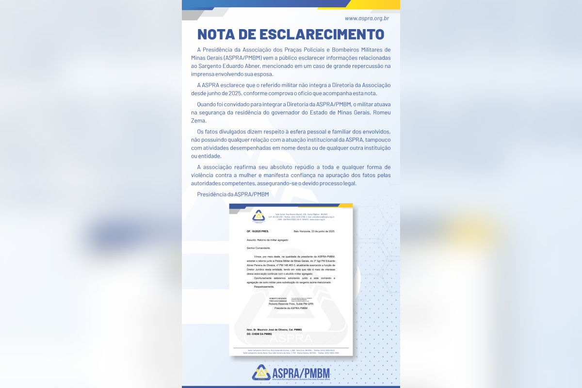 Nota da Aspra-MG sobre o Sargento Eduardo Abner