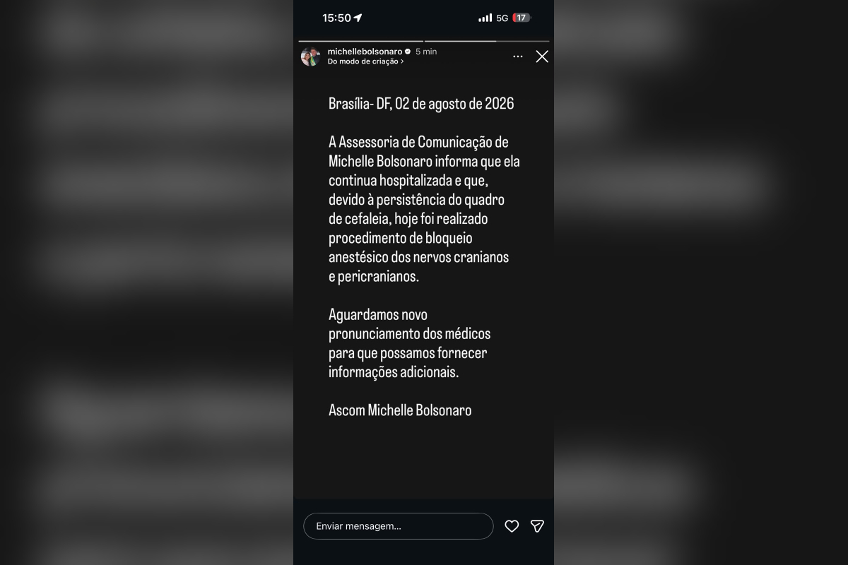 Imagem colorida, Cefaleia: Michelle Bolsonaro passa por procedimento de bloqueio anestésico