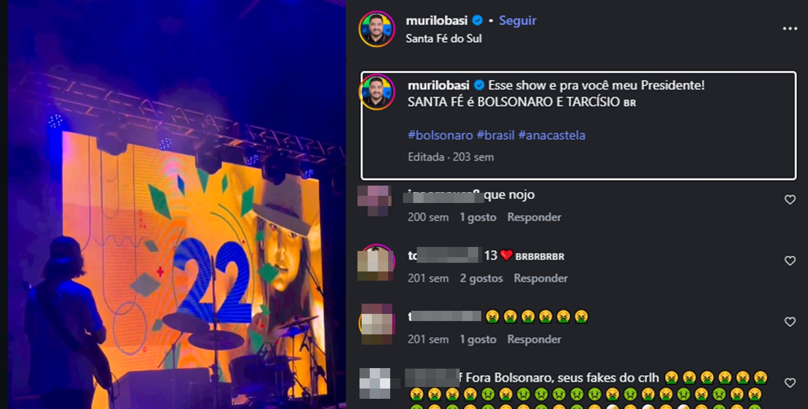 Vereador bolsonarista assumiu autoria de vídeo com 22 em show de Ana Castela
