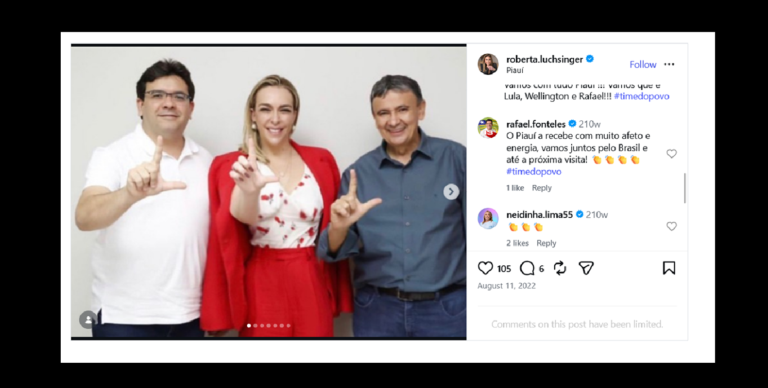 Investigada, Luchsinger pediu votos para Fonteles e Wellington Dias em 2022 - QTU Questões do Universo