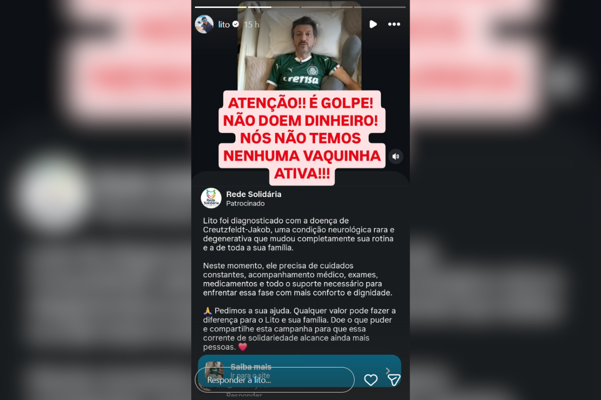 Perfil de Lito Sousa alerta para vaquinha falsa nas redes sociais