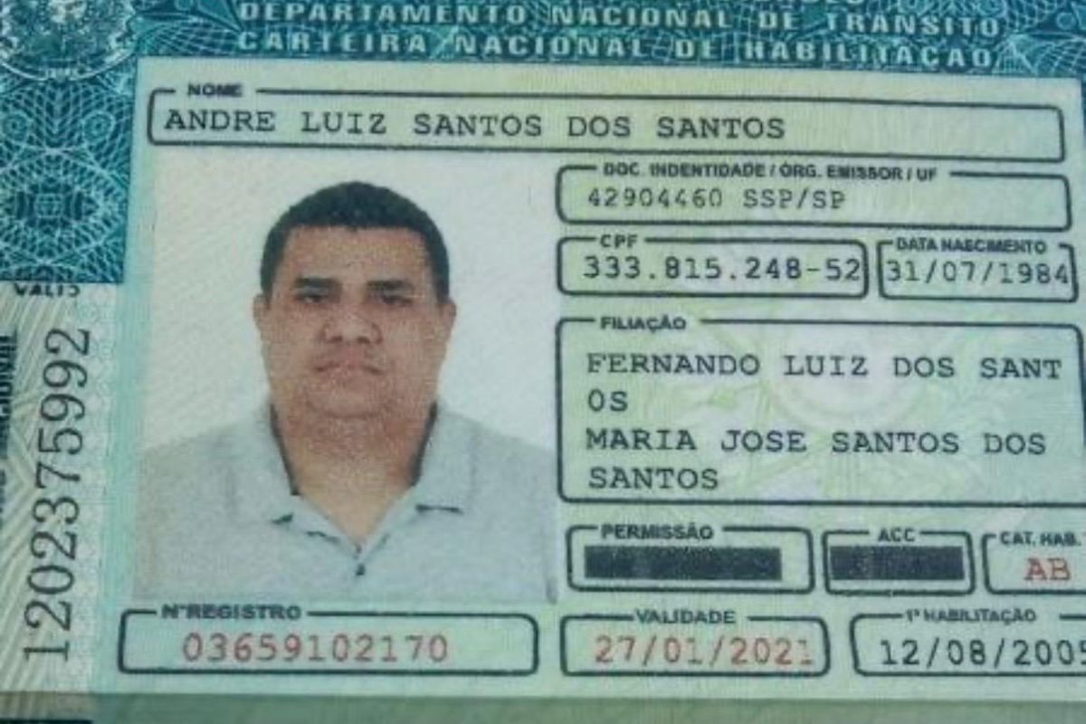 Documento falso usado por Wellington Araújo de Jesus