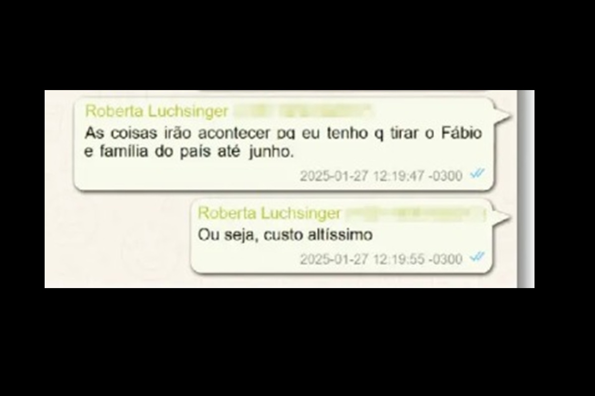 Mensagem de Roberta Lucshinger sugere pagar viagem de Lulinha ao exterior