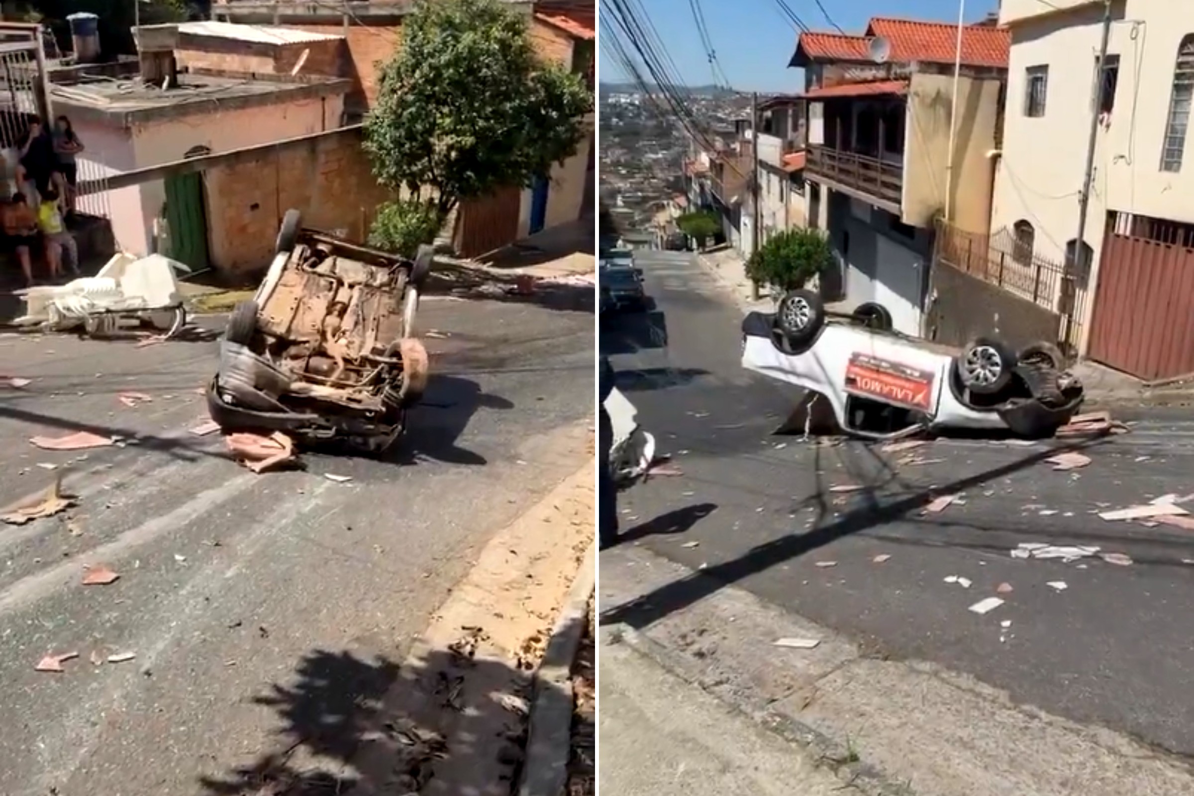 Fiorino capota ao tentar subir morro no bairro Tupi, em BH