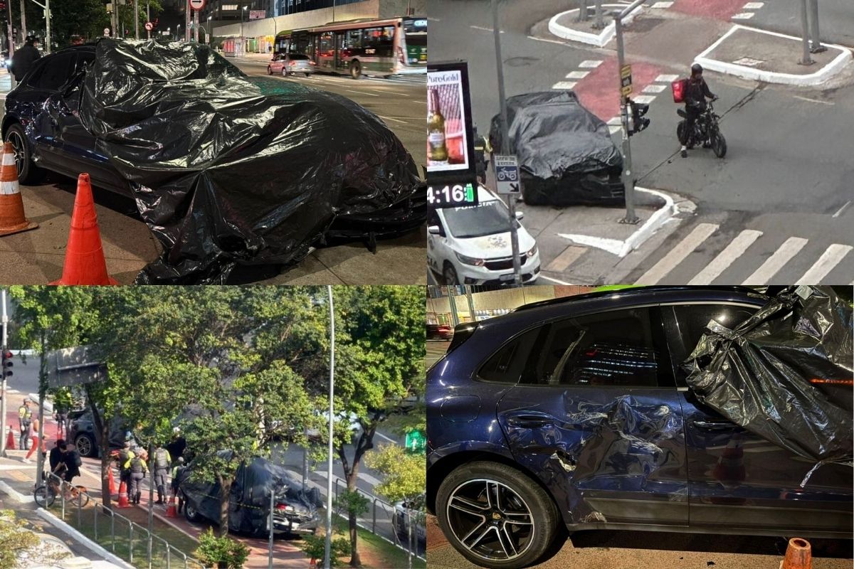 Porsche Macan bate em viatura da PM em cruzamento da Avenida Faria Lima