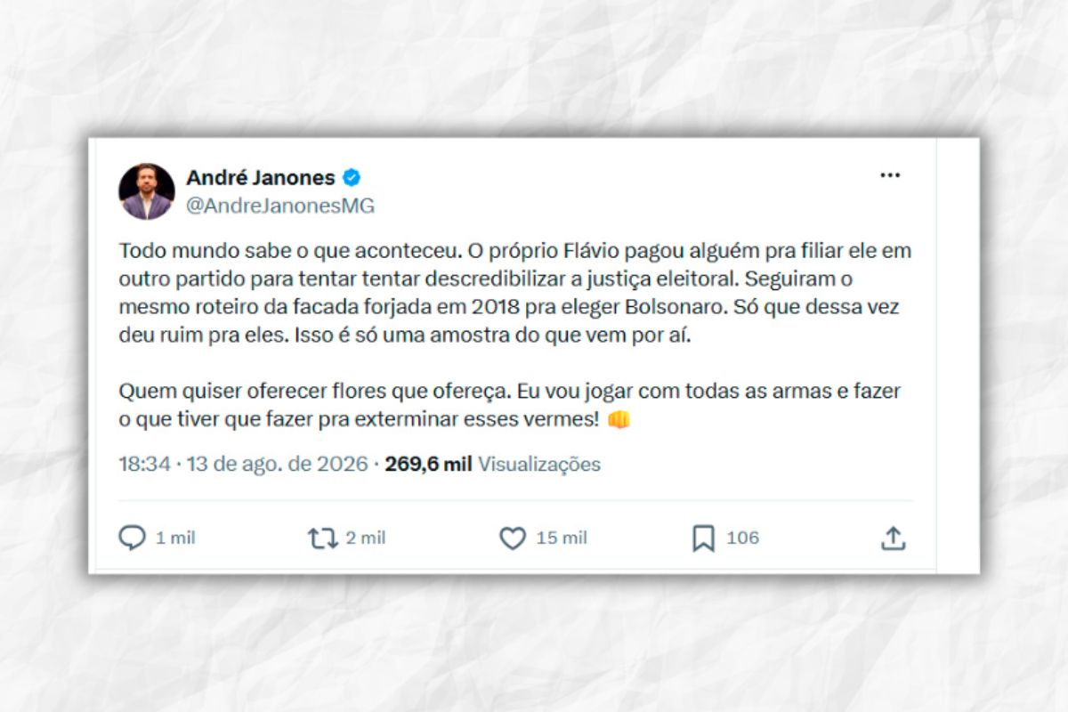 Postagem de André Janones sobre mudança em filiação de Flávio Bolsonaro