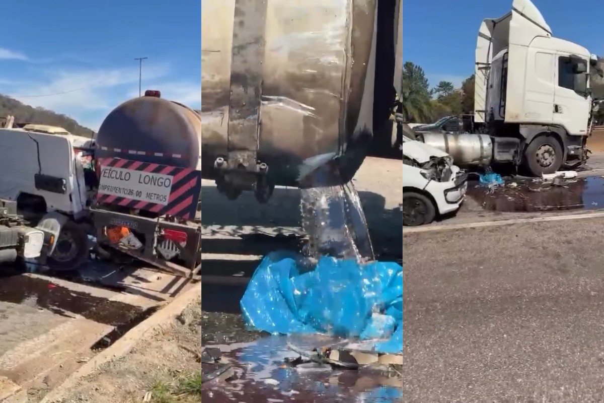 Acidente com 7 veículos interdita BR-381 perto de refinaria em Betim