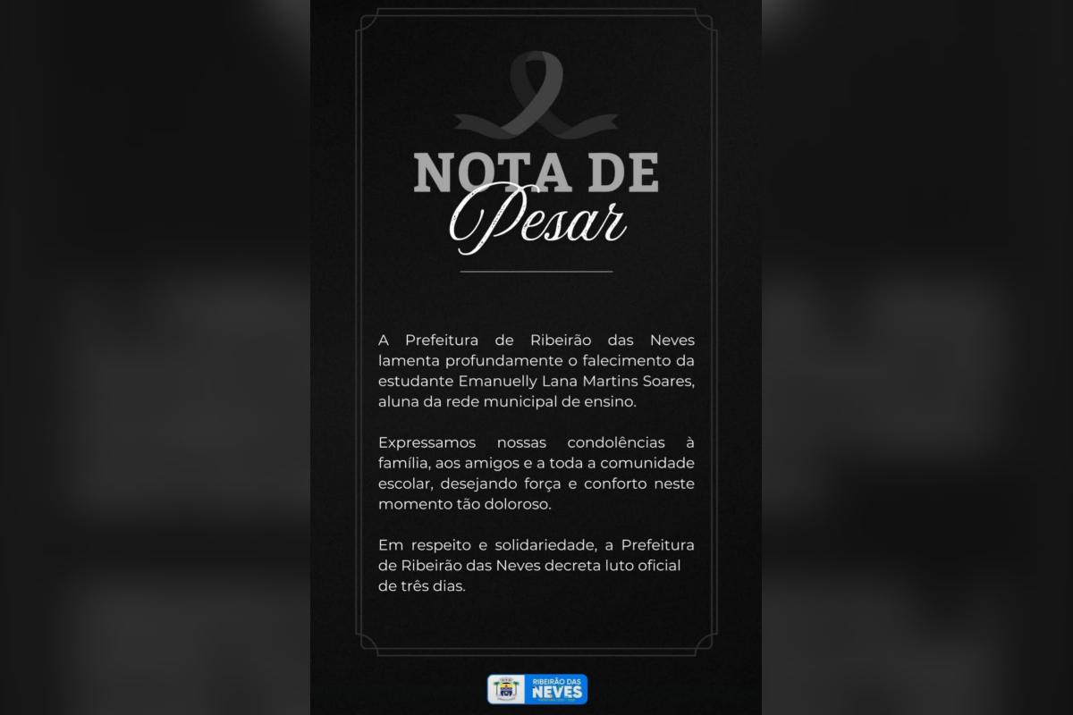 Nota de pesar da Prefeitura de Ribeirão das Neves