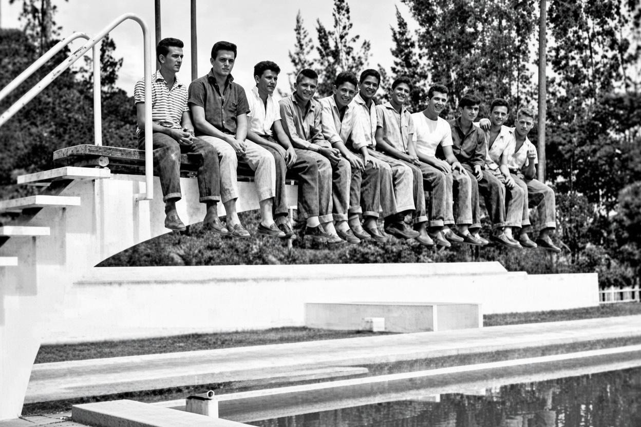 Chico Buarque ao lado de colegas do colégio Cataguases