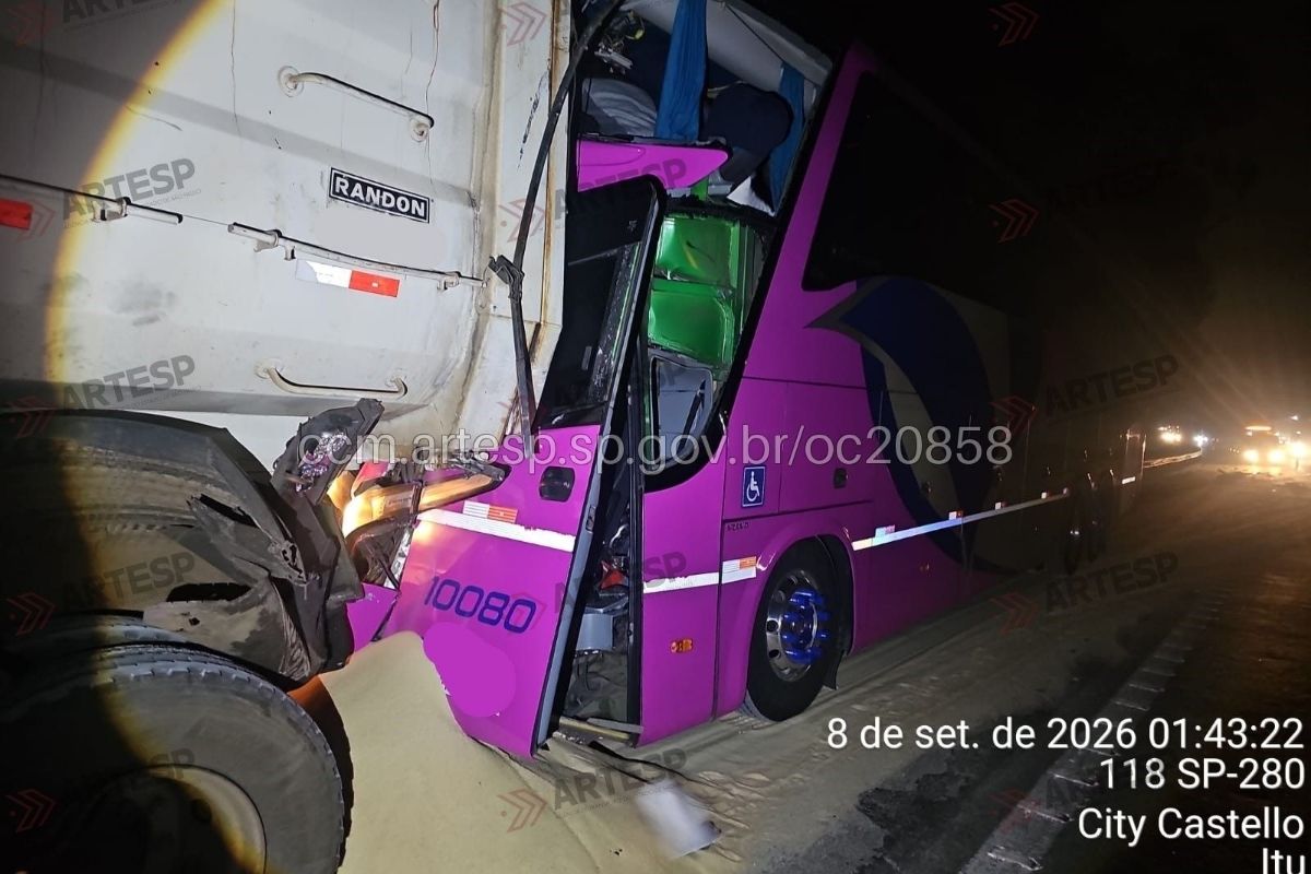 Acidente com ônibus e caminhão deixa 8 feridos na Castello Branco