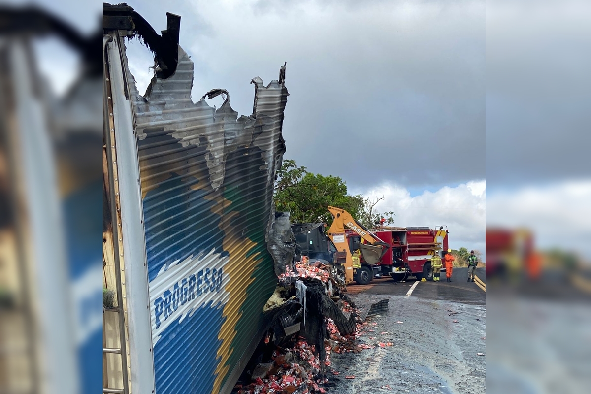 Carreta pega fogo e espalha leite condensado em rodovia de Caldas Novas - QTU Questões do Universo