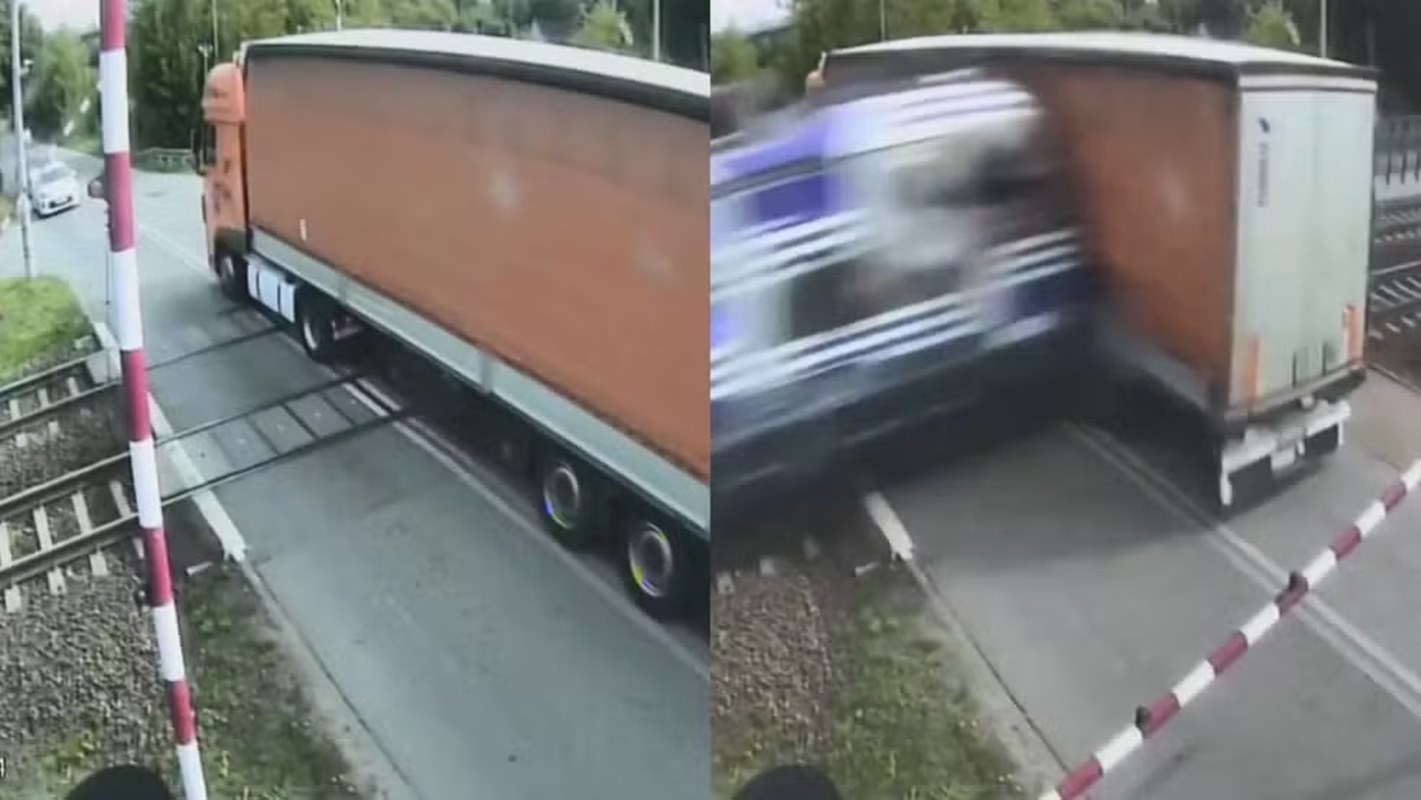 Trem atinge em cheio caminhão que estava parado sob trilhos na Polônia