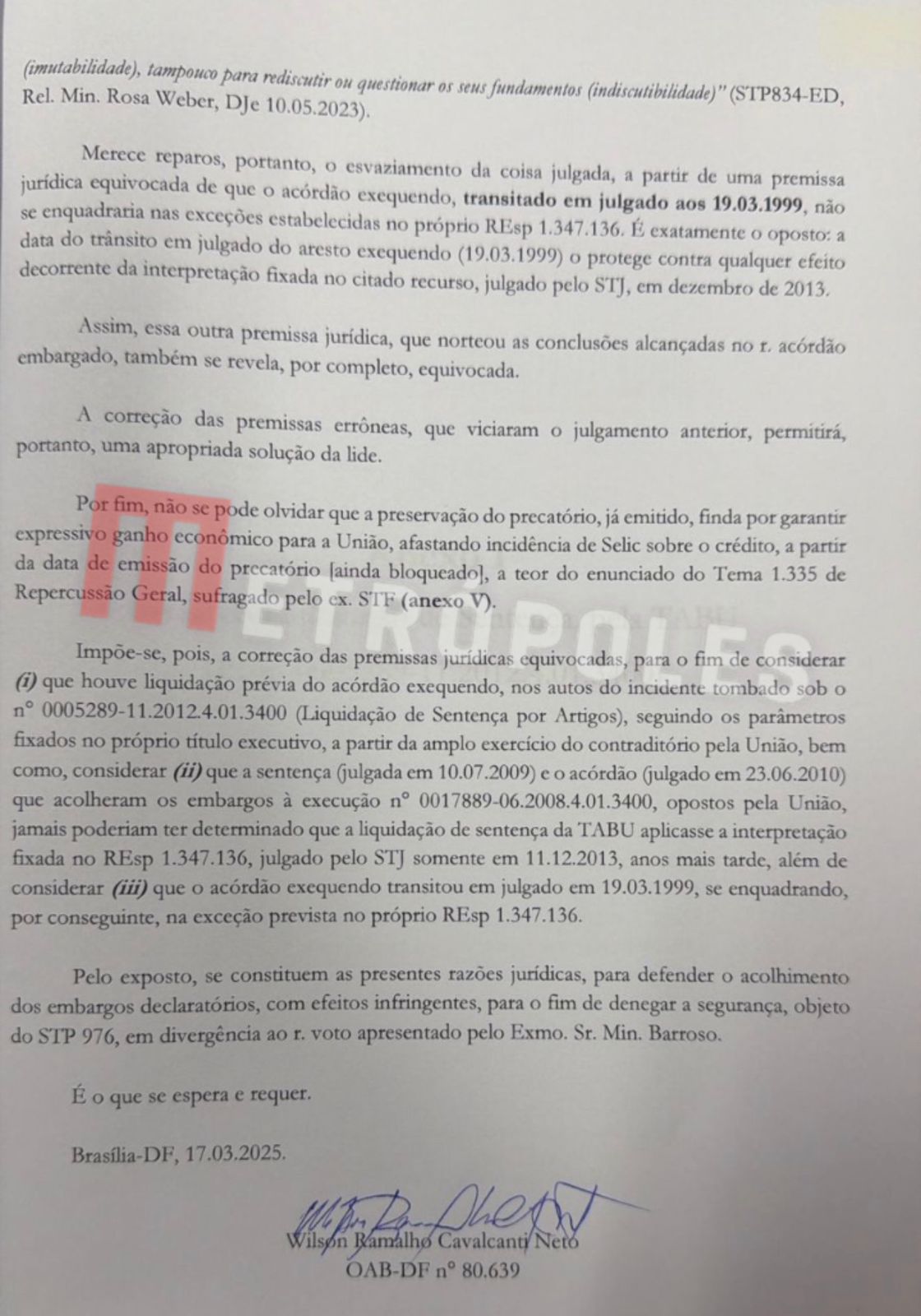 documento obtido com exclusividade pelo Metrópoles mostra que o ministro André Mendonça recebeu um advogado para discutir uma ação sobre precatórios dias após reunir-se com Daniel Vorcaro.